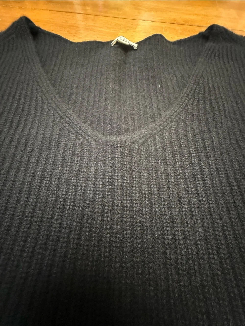 J. Crew Heavyweight Black Ribbed V-Neck Cashmere Sweater XL
